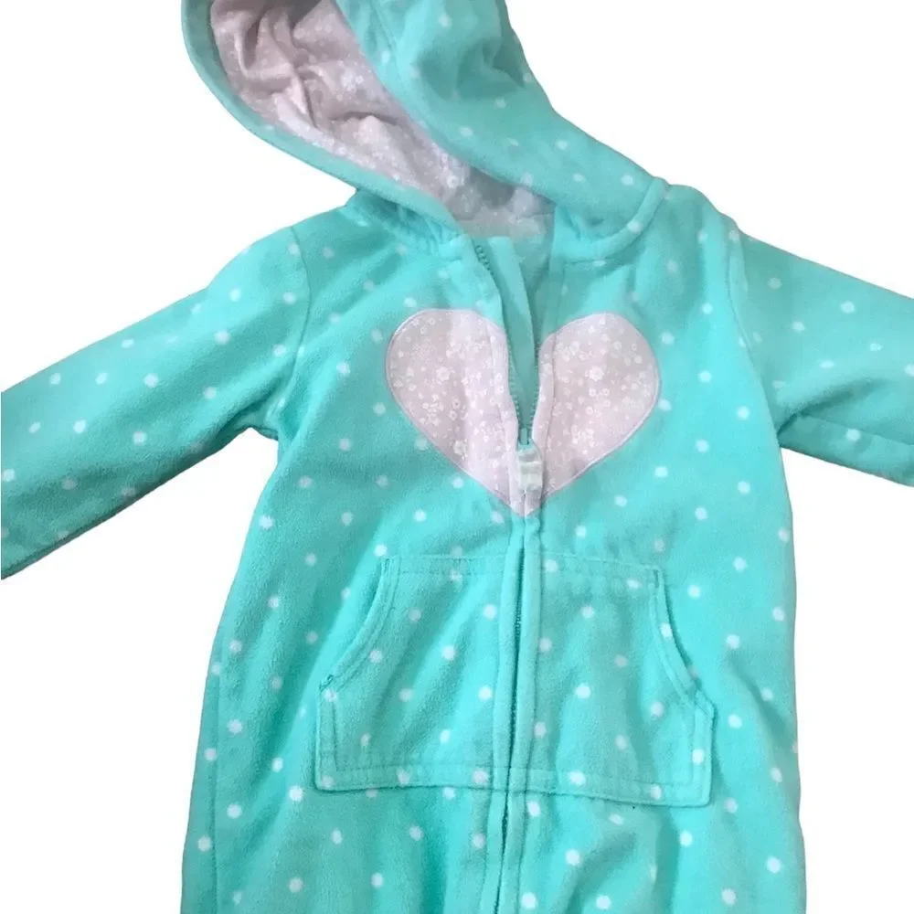 Carters 9 Month Green and White Polkadot Bodysuit